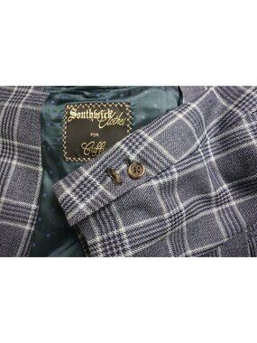 Southwick Blue White Plaid Donegal Sport Coat Jacket Sz 43S